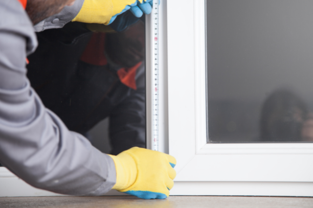 Man measuring window. Installing new window in house